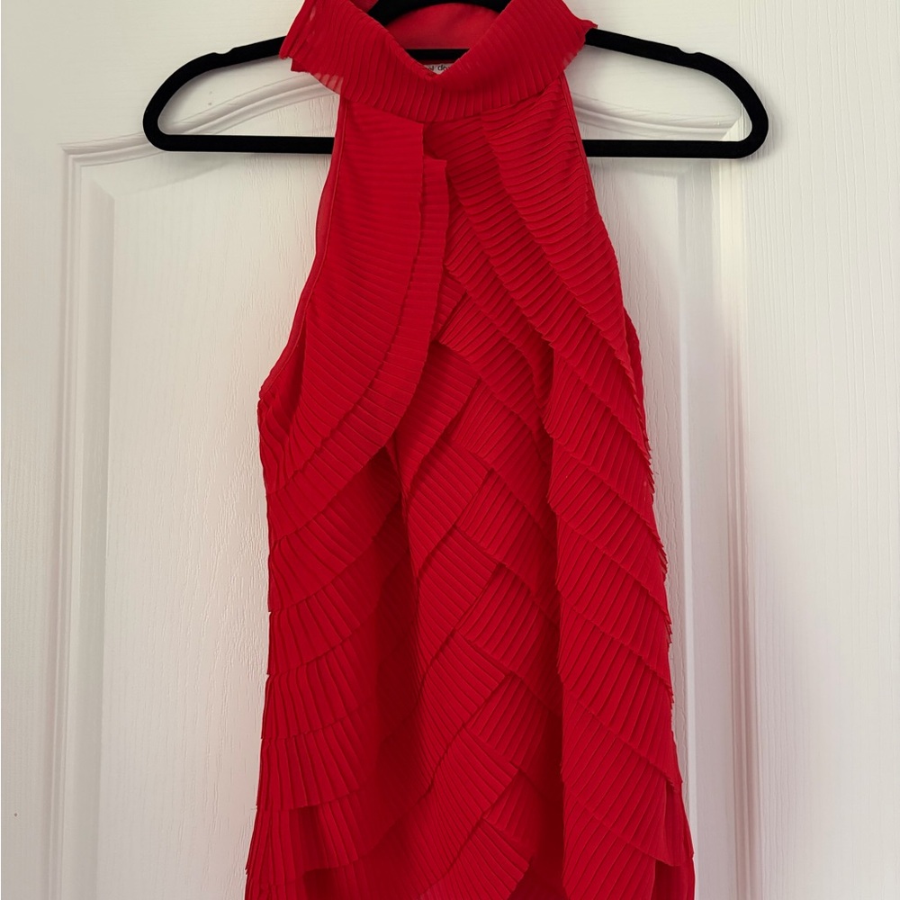 Samuel Dong Bright Red Pleated Halter Camisole
